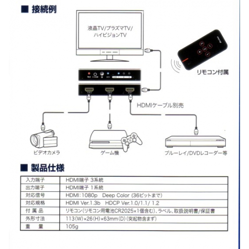 これは便利★リモコンでらくらく!HDMIセレクター・新品 bul-hs31 画像